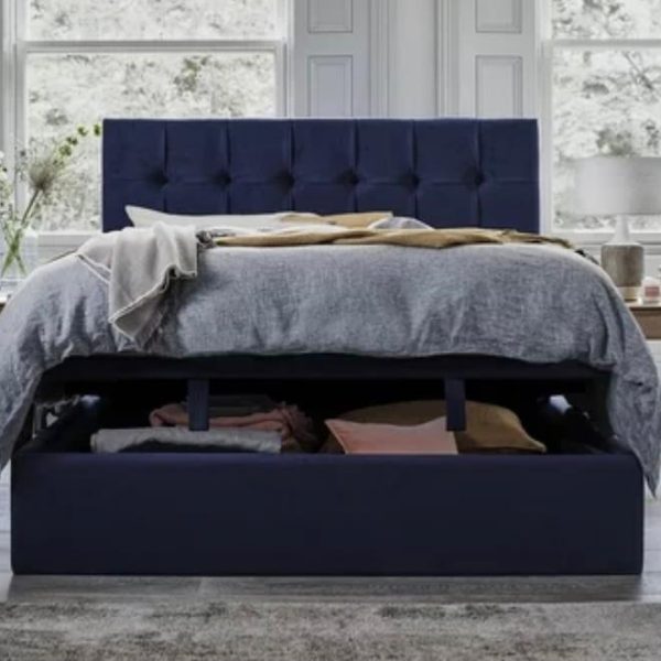 Lobez 150x200 storage bed navy velvet